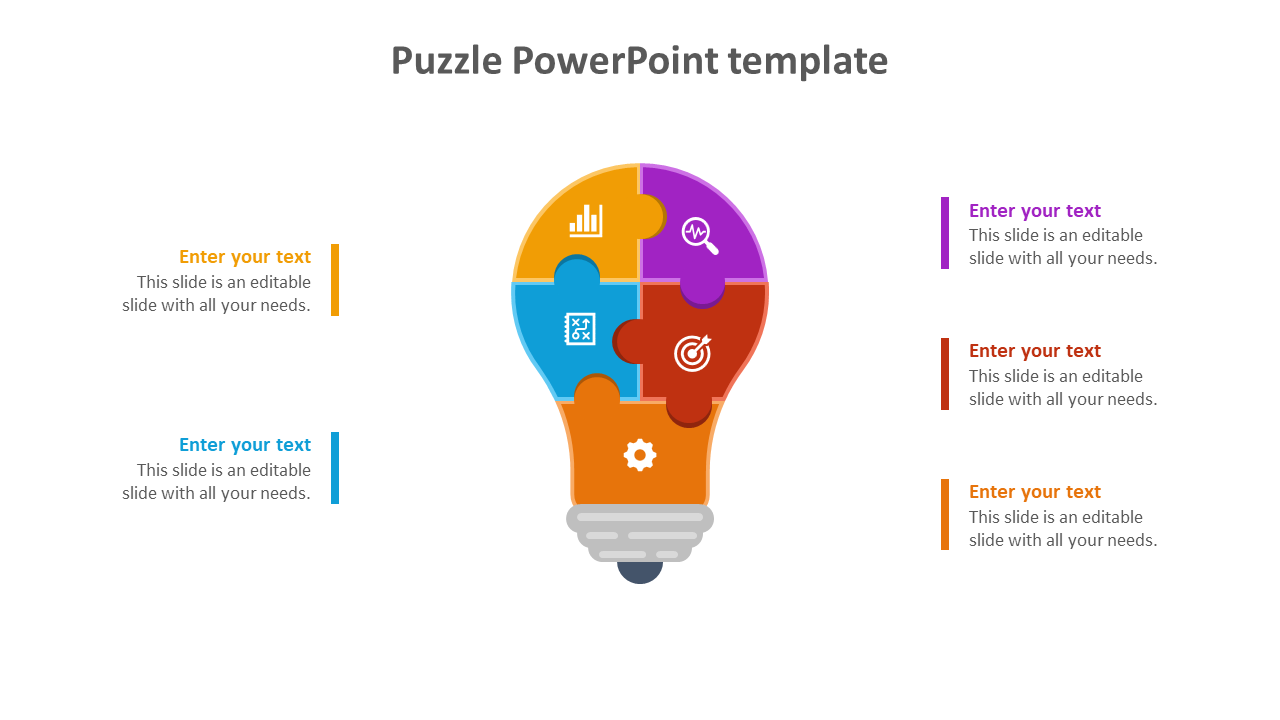Innovative Puzzle PowerPoint Template In Bulb Model